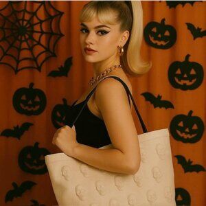IO PELLE Italian Leather Skull Embossed Tote Bag NWT​​​